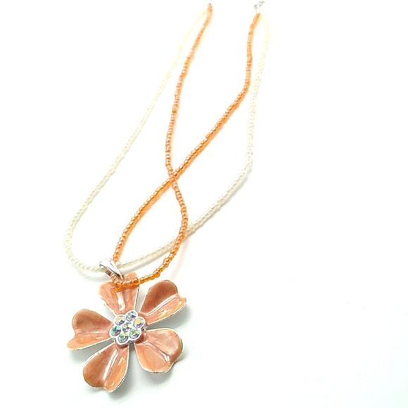 Kenneth Cole Flower Necklace Crystal & Enamel Swirl Pendant Beaded Chain - Picture 8 of 11